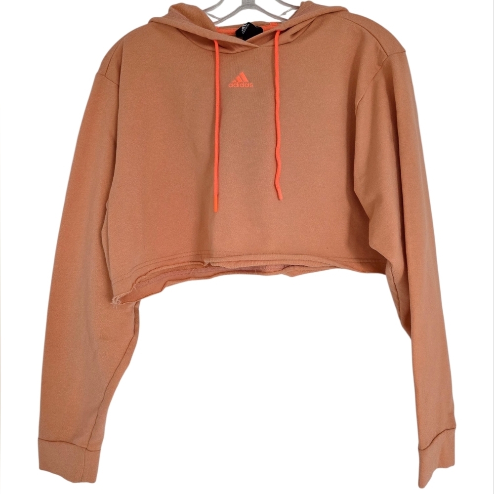 Addidas Collective Power Cropped Hoodie In Peach Orange Color Size Small